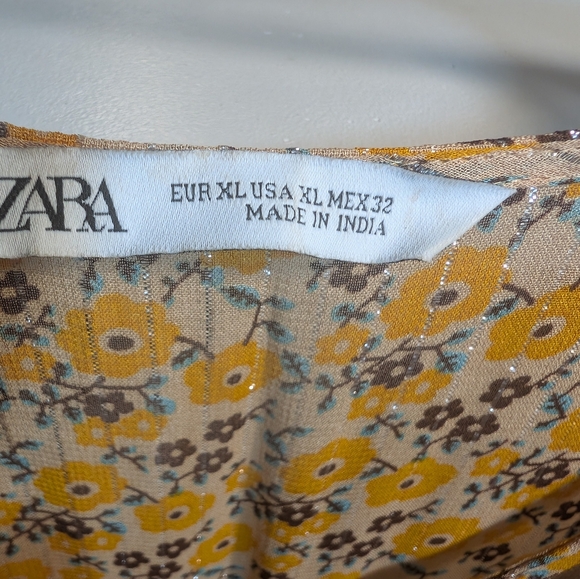 Zara Yellow and Brown Bohemian Floral Long Sleeve Tunic Top Or Dress Size XL - Picture 5 of 8